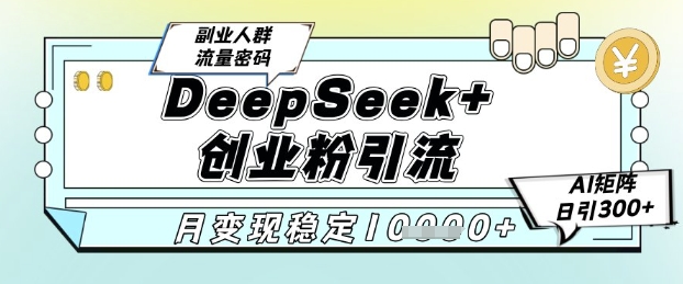 DeepSeek+创业粉精准引流，最新分享课4.0玩法，AI矩阵日引300+，多种变现途径，月入稳定突破1W-北漠网络